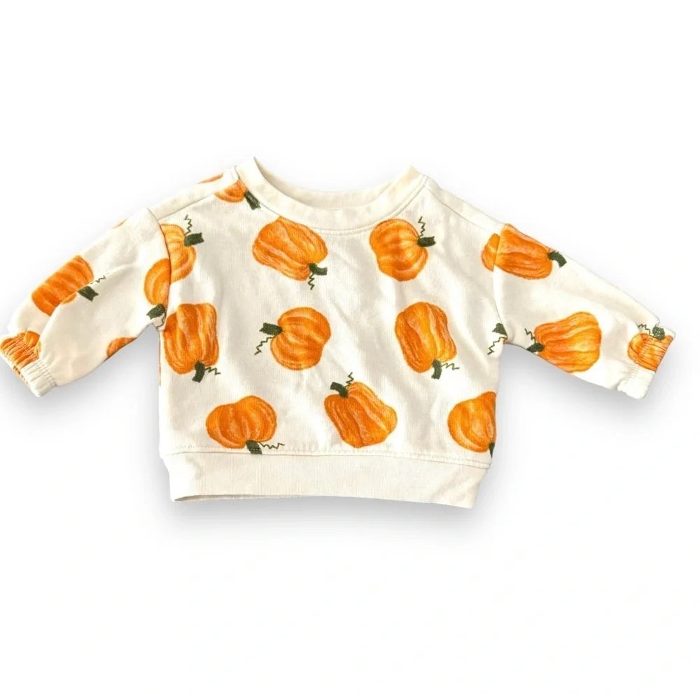 Old Navy Unisex 0-3M Pumpkin Crew Neck Sweatshirt & Sweatpants Set Never Worn